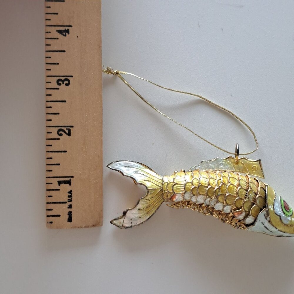 Vintage Gold & White Articulated Fish Ornament Hanging Décor With Enamel Finish - Picture 9 of 9